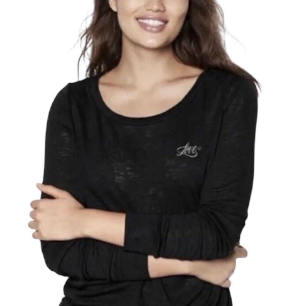 VICTORIA SECRET LOVE Black Long Sleeve Jersey Shirt Sz L